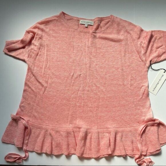 White + Warren Linen Drawcord Ruffle Tee Pink Size X-Size NWT - Picture 3 of 9